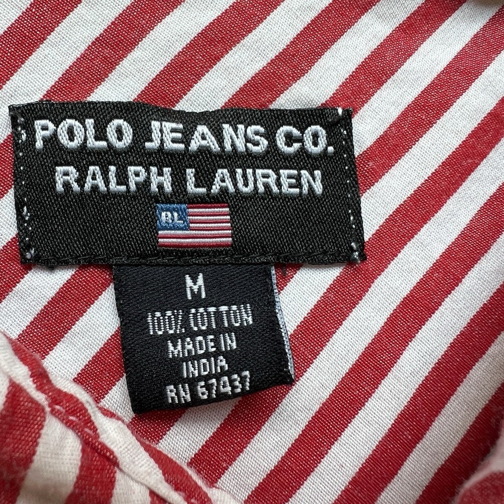 Vintage Polo Jeans Co. Ralph Lauren Women's M Red White Diagonal Stripe Shirt‎ - Picture 3 of 10